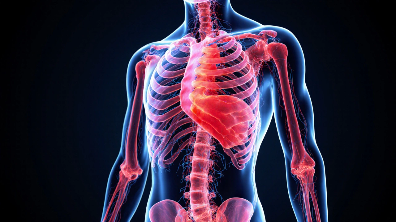 Transluzente Darstellung der Durchblutung und Nervenentlastung während medizinischer Massage.