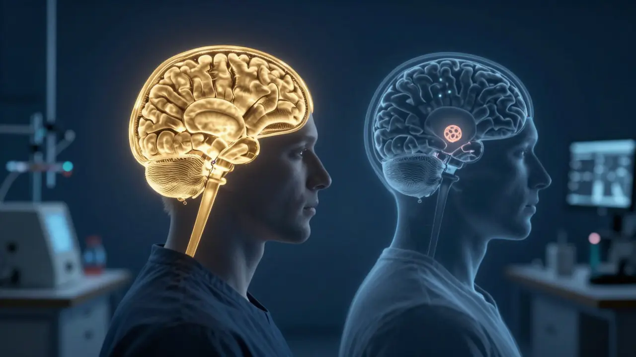 fMRT-Bild zeigt vergrößerten taktilen Hirnbereich eines blinden Massagetherapeuten im Vergleich zu einem sehenden Kollegen.