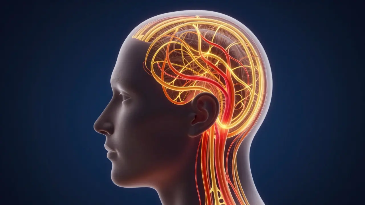 Konzeptuelle Darstellung der gesteigerten Durchblutung der Kopfhaut