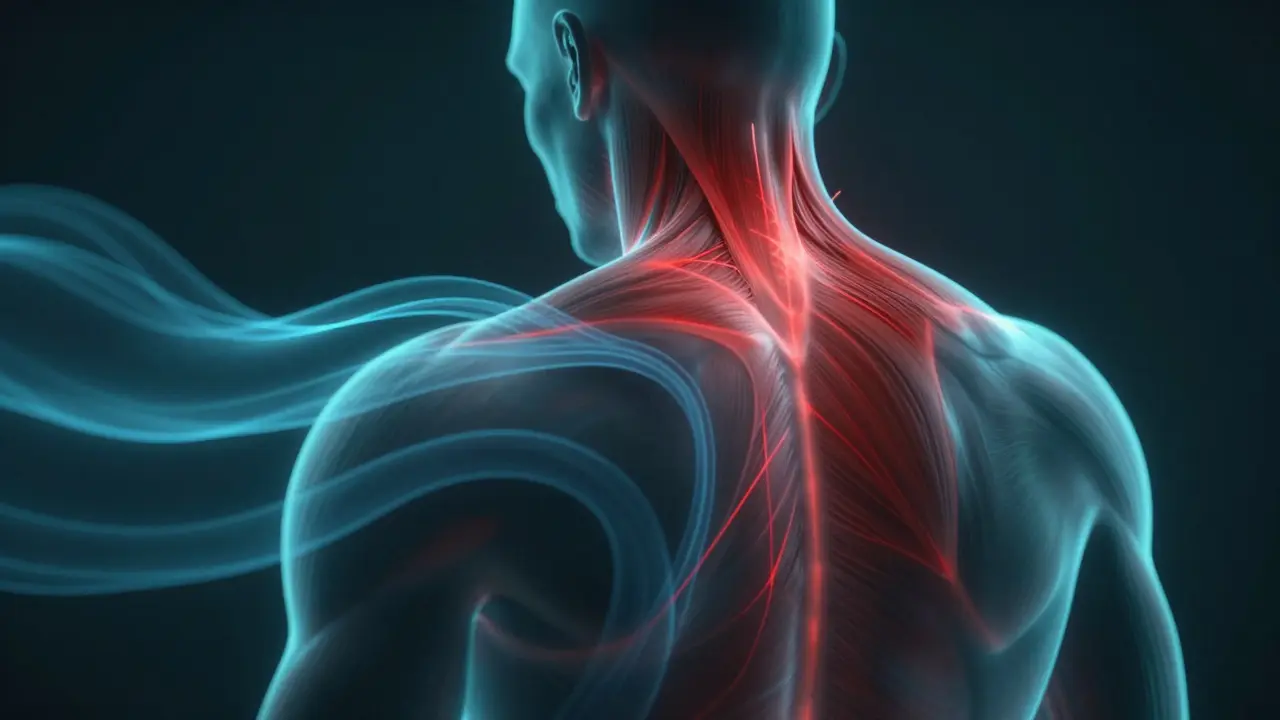 Konzeptuelle Darstellung der Lösung von Muskelspannungen durch fließende Bewegungen.