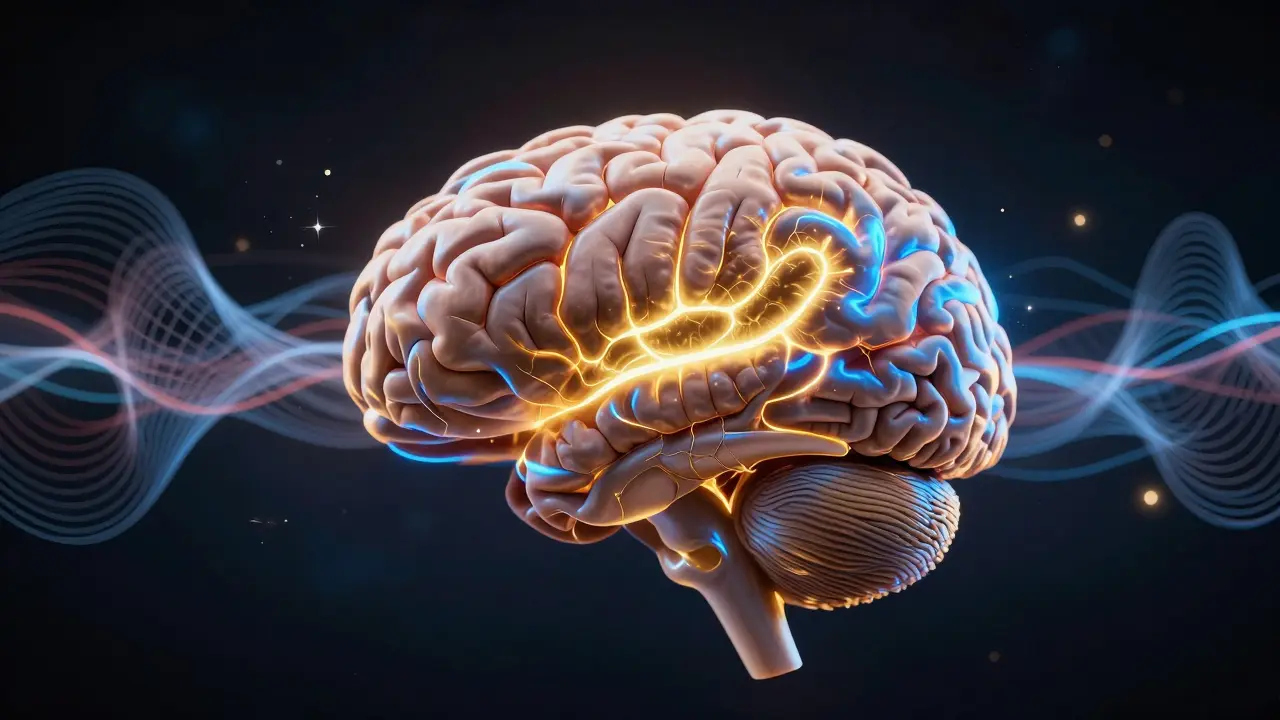 Konzeptuelle Darstellung der Neuroplastizität im Gehirn mit Fokus auf Tastsinn.