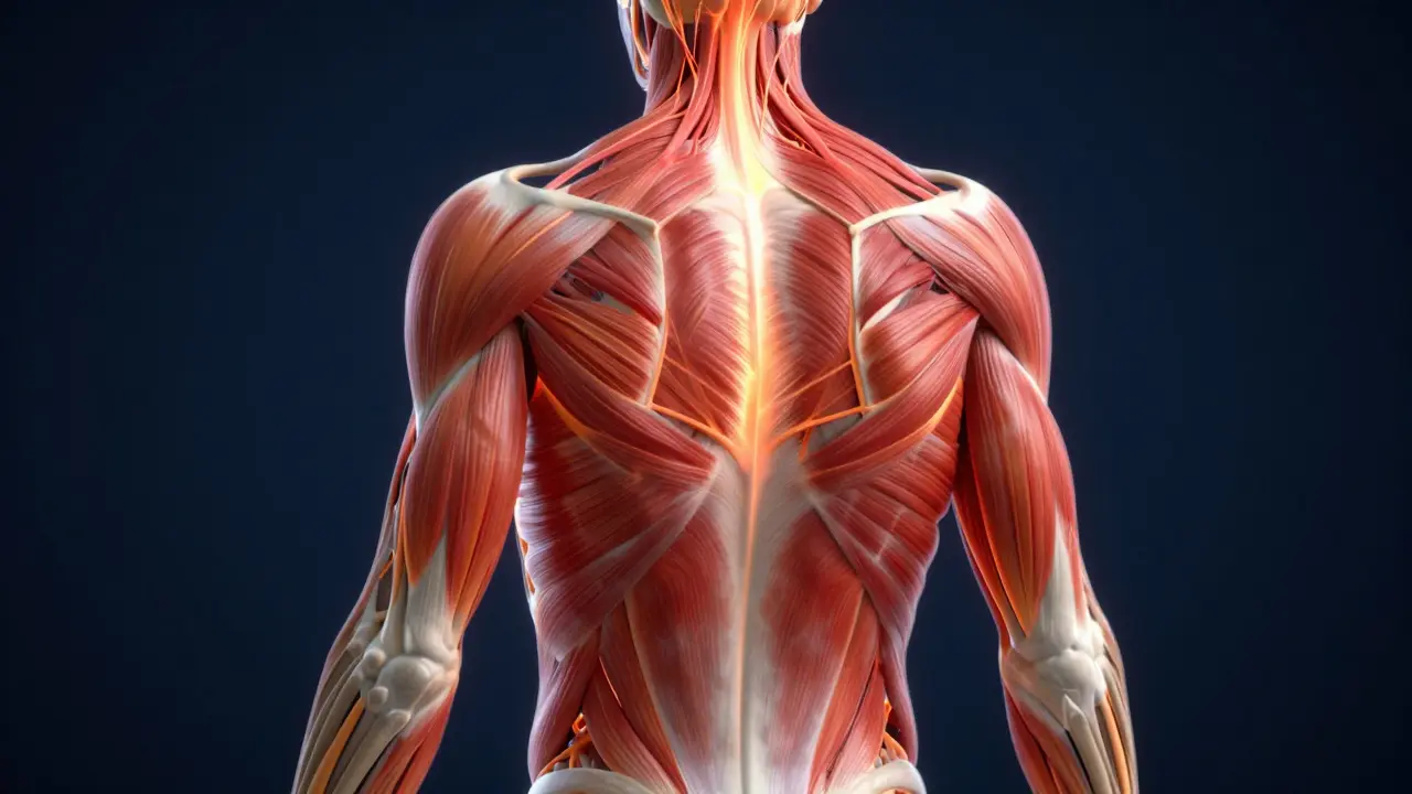 Konzeptuelle Darstellung der verbesserten Durchblutung und Faszienlockerung im Rücken.