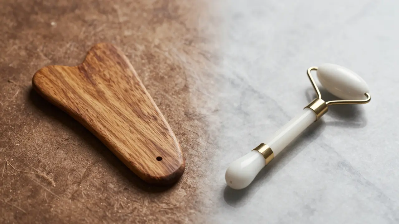 Kontrast von Körper- und Gesichtsgua-Sha Werkzeugen