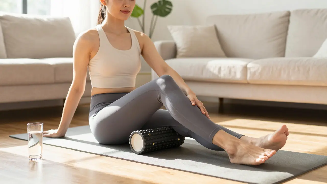 Person mit Foam Roller zur Selbstmassage