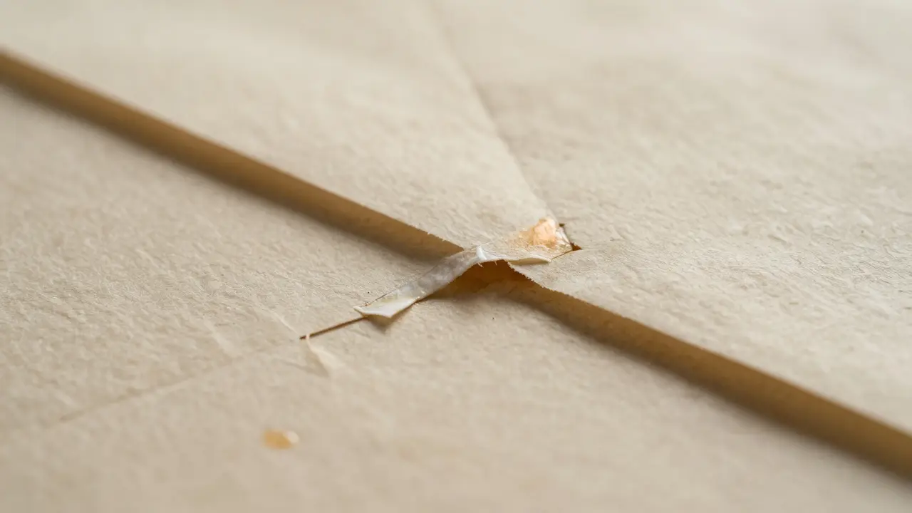 Makroaufnahme von zusammengeklebten Papierblättern als Metapher für Adhäsionen