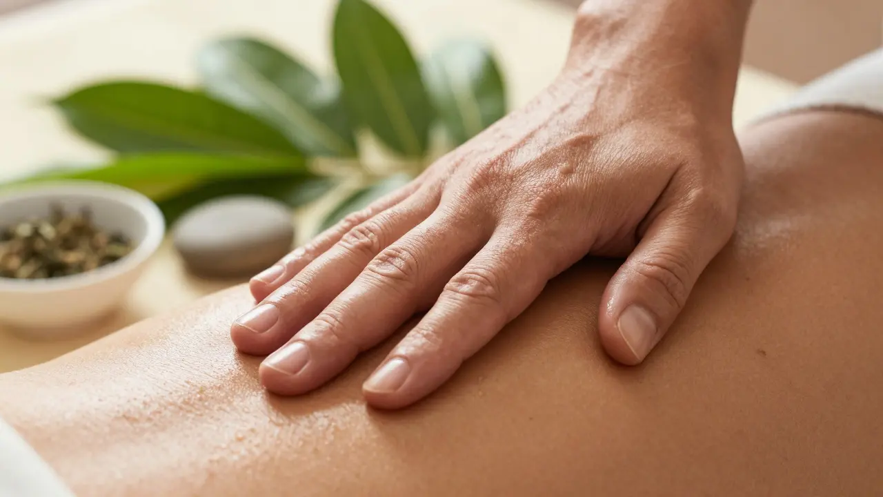 Nahaufnahme der fließenden Massagebewegung mit Natur