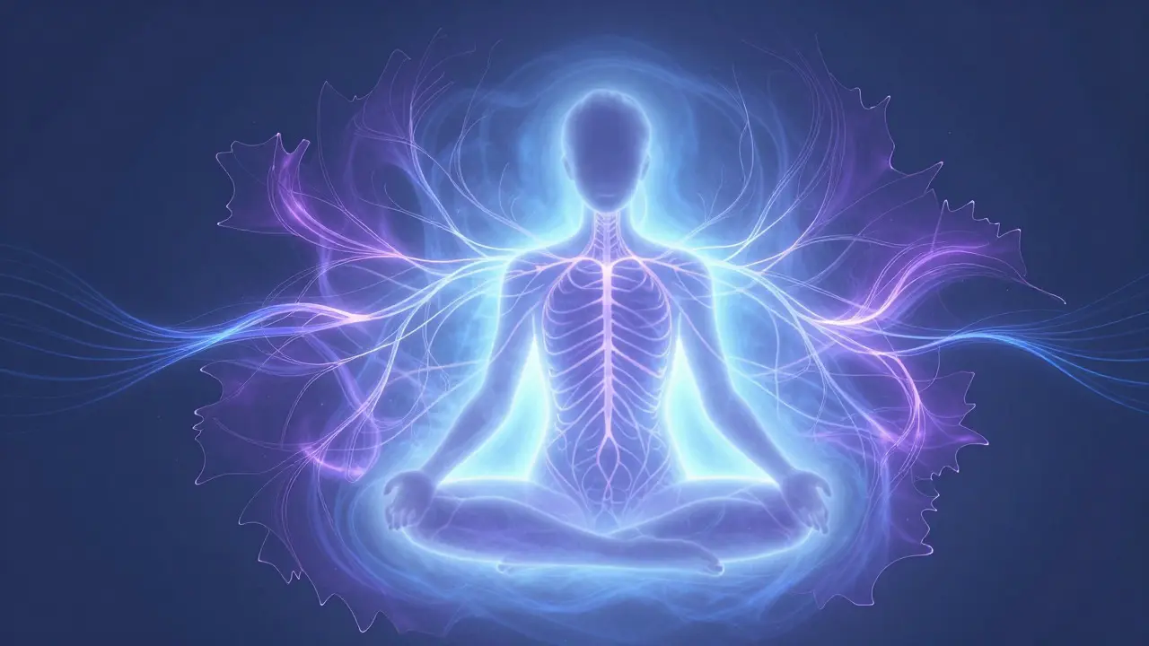 Abstrakte Darstellung des menschlichen Energiefelds und der Nervensystemregulation